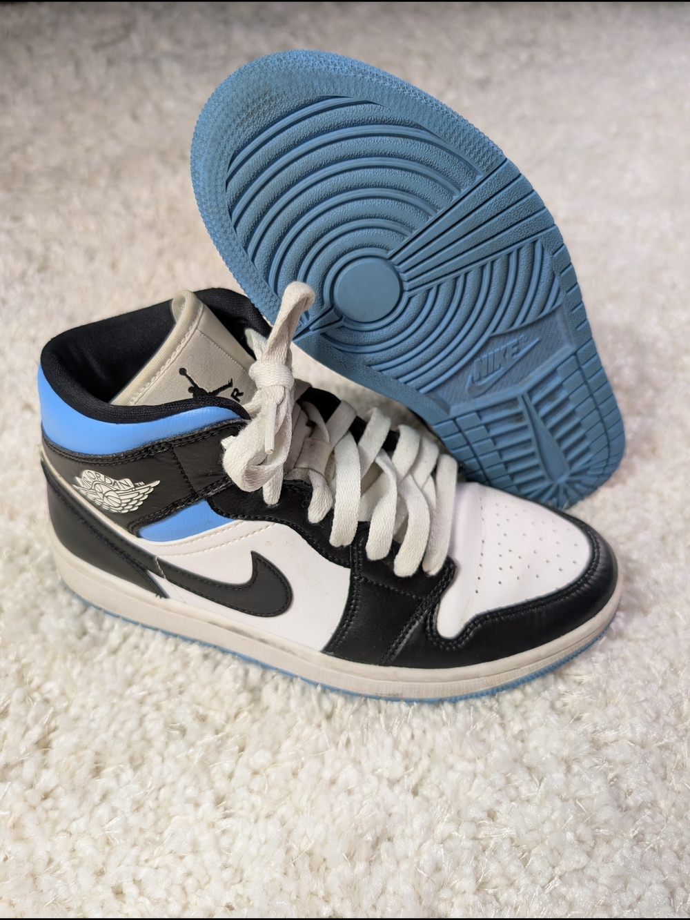 Air Jordan 1 High-Top In Black White and Light Blue